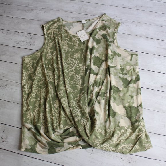 Cato Sleeveless Twist Top Plus Size 14W 16W Paisley Floral Camo Green XL - Picture 1 of 3